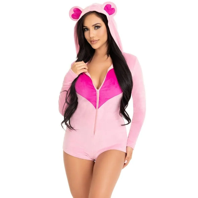 LEG AVENUE - TEDDYBÄR-SAMT-BODYS ROSA M