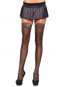 Leg avenue schwarze transparente halterlose strümpfe mit drei metallischen streifen und silikonverstärkungen