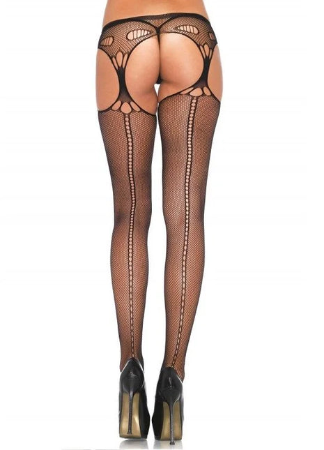 LEG AVENUE - TIGHTS MIT GARTER EXKLUSIV SCHWARZ - Strapsstrümpfe