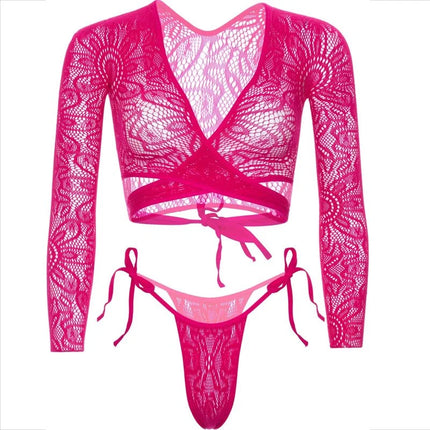 LEG AVENUE - TOP CROP SPITZE MIT TANGA - BH & Slip