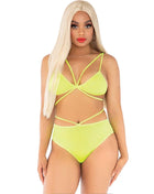 Neon gelbes strappy bikini set von leg avenue mit überkreuztem oberteil und hoch taillierten höschen