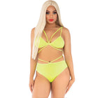 Neon gelbes strappy bikini set von leg avenue mit überkreuztem oberteil und hoch taillierten höschen