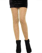 Leg Avenue transparente strumpfhose golden mit goldglitter in kombination mit schwarzen samtshorts und ankle boots
