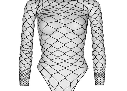 Schwarzer langärmliger turtleneck fishnet teddy aus netzmaterial von leg avenue eine größe