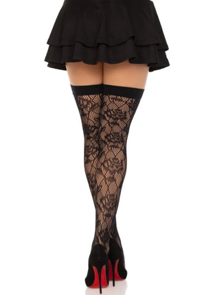 LEG AVENUE - WILD ROSES NET STOCKS SCHWARZ - Halterlose Strümpfe