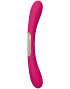 Ein eleganter, pinkfarbener lelo boomerang doppelender vibrator mit glatter glänzender oberfläche und beigem bedienfeld
