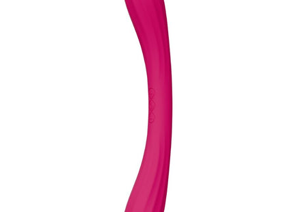 Ein schlanker, leuchtend pinker silikonvibrator von lelo mit glattem, geschwungenem design und texturierter griff