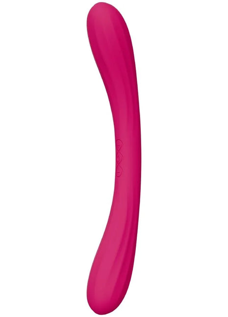 Ein schlanker, leuchtend pinker silikonvibrator von lelo mit glattem, geschwungenem design und texturierter griff