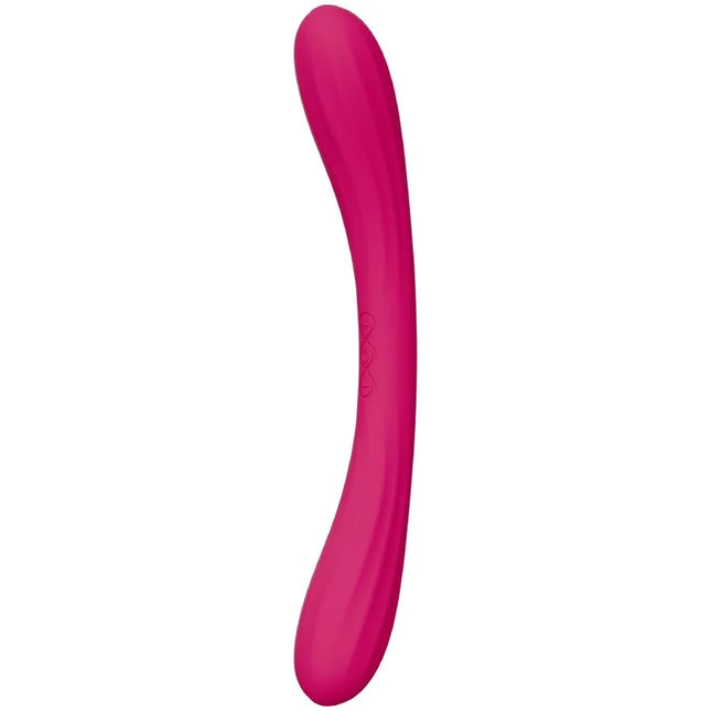 Ein schlanker, leuchtend pinker silikonvibrator von lelo mit glattem, geschwungenem design und texturierter griff