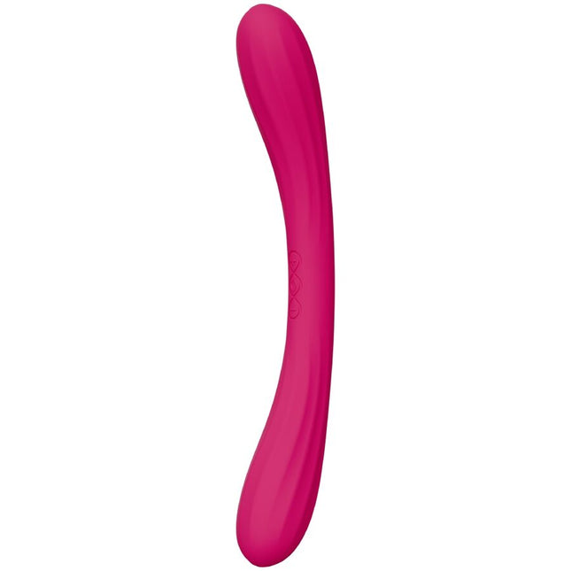 Ein schlanker, leuchtend pinker silikonvibrator von lelo mit glattem, geschwungenem design und texturierter griff