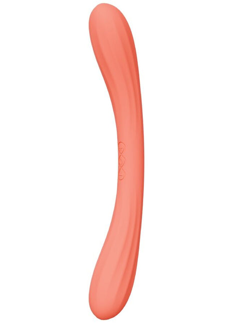 Lelo boomerang doppelkörper vibrator korallenrot aus silikon mit glattem, geschwungenem design und dezentem branding