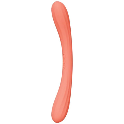 Lelo boomerang doppelkörper vibrator korallenrot aus silikon mit glattem, geschwungenem design und dezentem branding