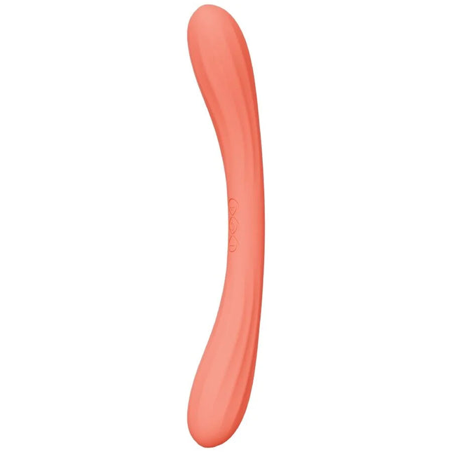 Lelo boomerang doppelkörper vibrator korallenrot aus silikon mit glattem, geschwungenem design und dezentem branding
