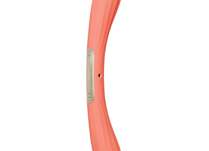 Coralfarbener lelo boomerang doppelender vibrator mit glattem silikon und silbernem bedienfeld