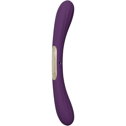 Lelo boomerang doppellender vibrator lila aus silikon mit beigem kreisförmigem bedienfeld und gebogener form