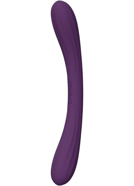 Lello boomerang doppelender vibrator lila mit gebogenem silikon und ergonomischem design, leichte strukturierte griffzone