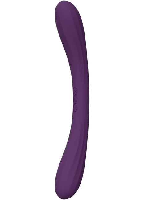 Lello boomerang doppelender vibrator lila mit gebogenem silikon und ergonomischem design, leichte strukturierte griffzone