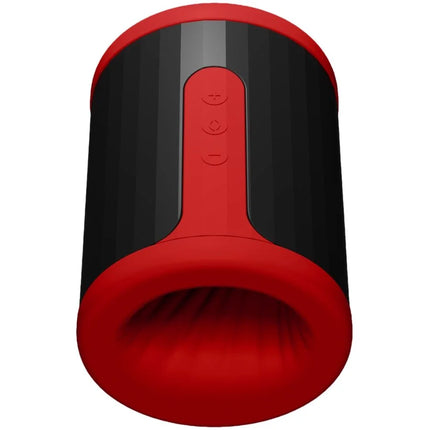 Lelo f2s™ love bridge masturbator rot mit 2 motoren und drei tasten auf rotem bedienfeld zum gedrückt halten