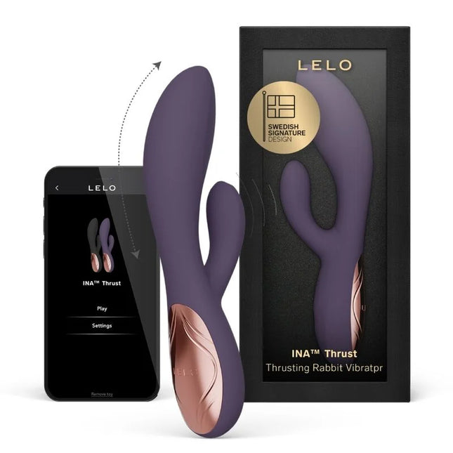 Lelo ina thrust rabbit stoßvibrator in lila mit ergonomischem design und rosegold akzenten