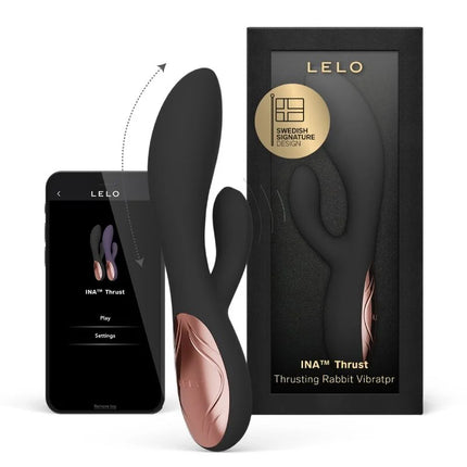 Lelo ina thrust rabbit stoßvibrator schwarz mit elegantem, ergonomischem design in schwarz und rosegold