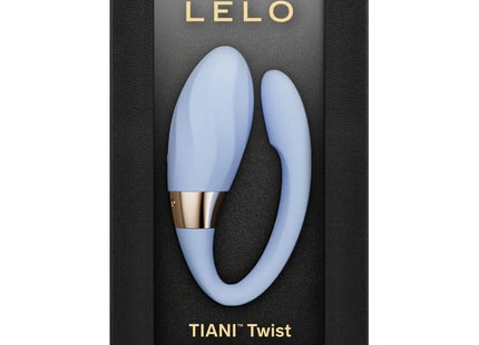 Hellblauer lelo tiani twist dual-action paar vibrator mit goldfarbenem akzentband aus schaumstoff