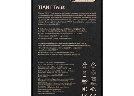 Schwarze rechteckige verpackung des lelo tiani twist couples massagers aus schaumstoff fÃ¼r paare