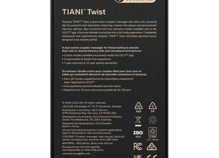 Schwarze rechteckige verpackung des lelo tiani twist couples massagers aus schaumstoff fÃ¼r paare