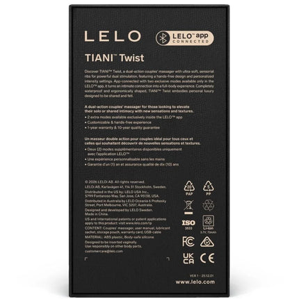 Schwarze rechteckige verpackung des lelo tiani twist couples massagers aus schaumstoff fÃ¼r paare