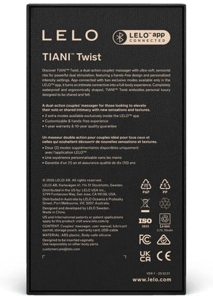 Schwarze rechteckige verpackung des lelo tiani twist paarvibrators lavendel für couples massage
