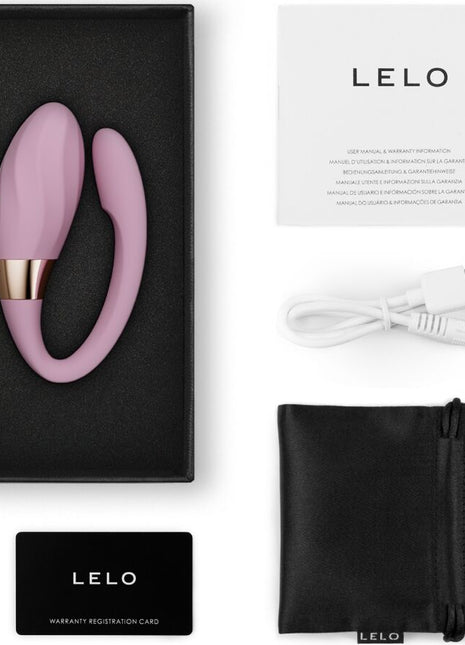 Pink lelo tiani twist paarvibrator in zartrosa mit goldfarbener akzentband aus hochwertigen materialien
