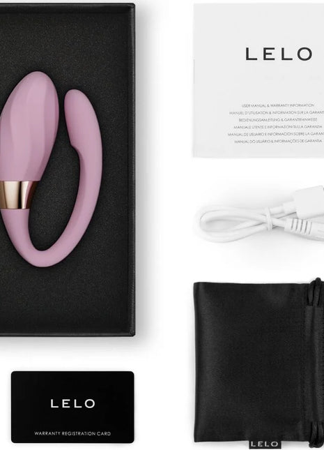 Pink lelo tiani twist paarvibrator in zartrosa mit goldfarbener akzentband aus hochwertigen materialien