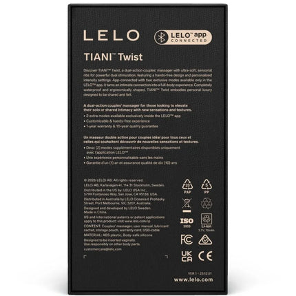 Schwarze rechteckige verpackung für lelo tiani twist paarvibrator zartrosa zur paarmassage