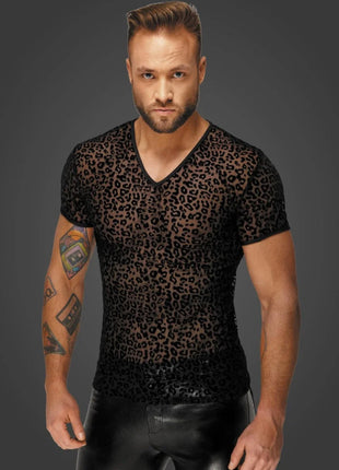 Leopard Flock T-Shirt H071 von Noir Handmade Alpha Collection - S / schwarz - Herren-Shirt