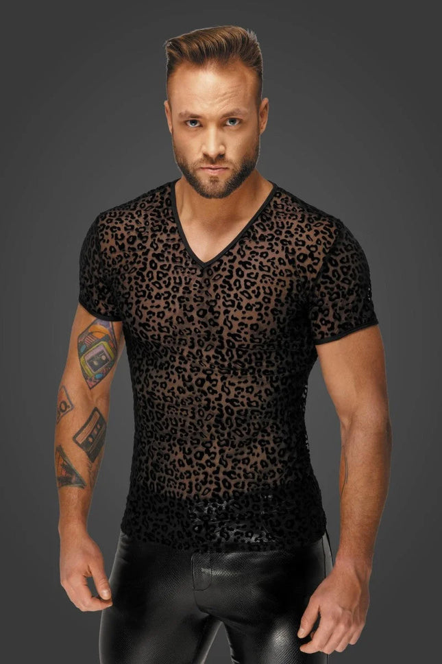 Leopard Flock T-Shirt H071 von Noir Handmade Alpha Collection - S / schwarz - Herren-Shirt