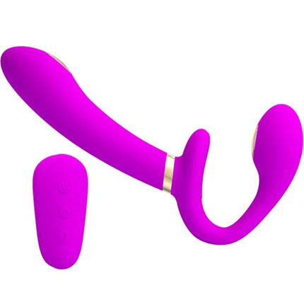 Lila Liebesblitz: Intimer Strap-on mit Vibro & E-Stim - Strapon-Dildo