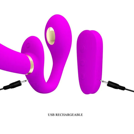 Lila Liebesblitz: Intimer Strap-on mit Vibro & E-Stim - Strapon-Dildo