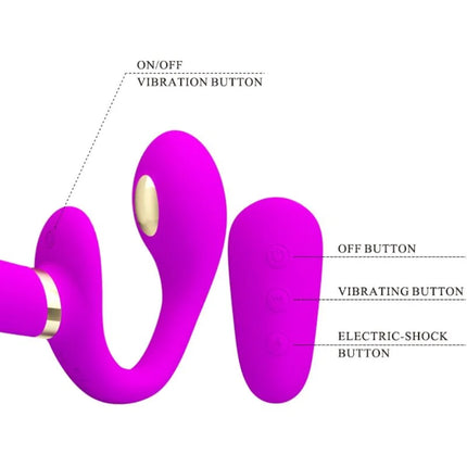 Lila Liebesblitz: Intimer Strap-on mit Vibro & E-Stim - Strapon-Dildo