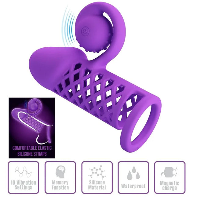 Lila Romantik: Verlängerung mit Spiralkopf-Vibrationen - Penishüllen mit Verlängerung