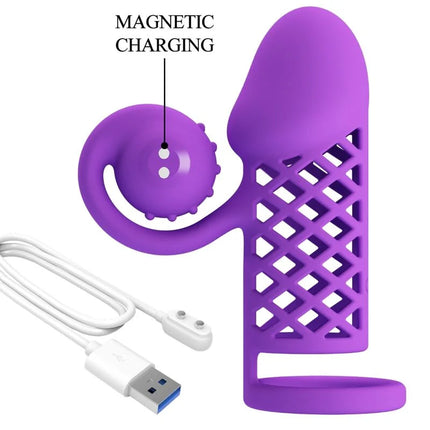 Lila Romantik: Verlängerung mit Spiralkopf-Vibrationen - Penishüllen mit Verlängerung