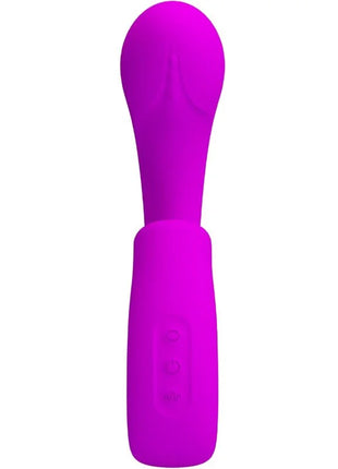 Vibranter magentafarbener silikonspielzeug lila sibel mit rundem kopf und ergonomischem griff für duale stimulation