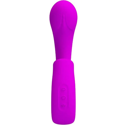 Vibranter magentafarbener silikonspielzeug lila sibel mit rundem kopf und ergonomischem griff für duale stimulation