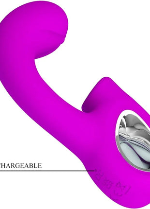Vibranter lila silikonspielzeug lila sibel mit schlankem gebogenem design und silbernem metallknopf für duale stimulation