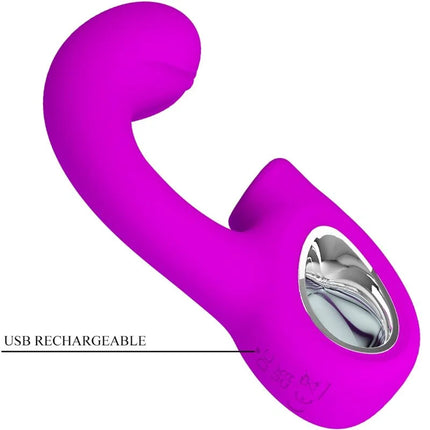 Vibranter lila silikonspielzeug lila sibel mit schlankem gebogenem design und silbernem metallknopf für duale stimulation
