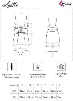 Aethe corsett set mit spitzendetails in weichem elastischem material mit verstellbaren trägern und verschluss in L/XL