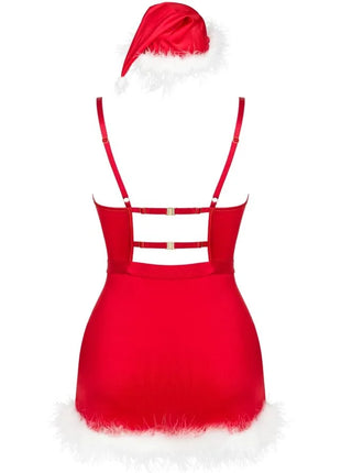 Rote satin santa claus chemise mit weißem fellbesatz und passender mütze von livco corsetti fashion lxl