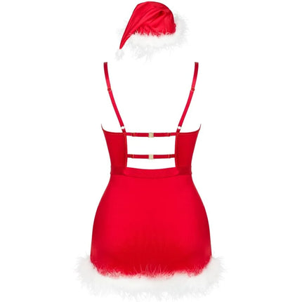 Rote satin santa claus chemise mit weißem fellbesatz und passender mütze von livco corsetti fashion lxl