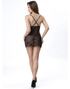 Schwarzer transparenter spitzen-bodysuit mit gekreuzten rückenriemen und wellensaum von livco corsetti fashion