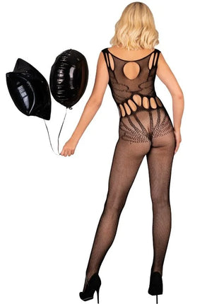 Schwarzer fishnet bodystocking von livco corsetti fashion mit cutout details und mesh textur eine größe
