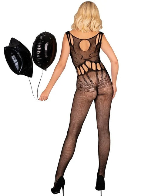 Schwarzer fishnet bodystocking von livco corsetti fashion mit cutout details und mesh textur eine größe