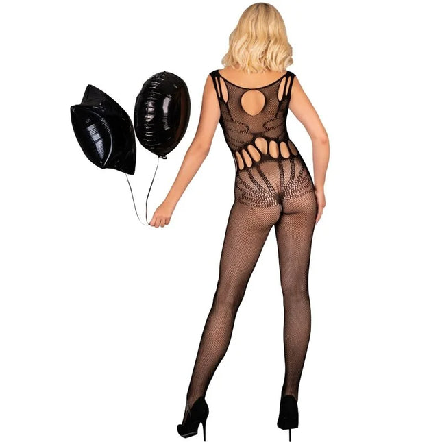 Schwarzer fishnet bodystocking von livco corsetti fashion mit cutout details und mesh textur eine größe